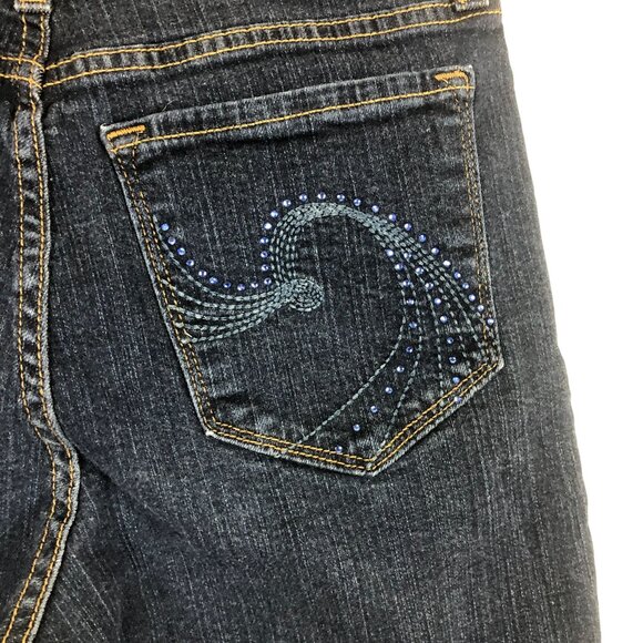 NYDJ Women's Bootcut Dark Wash Jeans Size 6 Blue Rhinestone Embellished Pockets - Picture 10 of 11